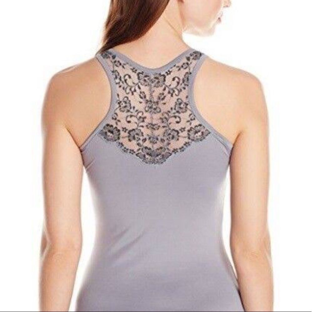 Vassarette Women's Lacy Back Racerback Tank Tiffany Silver XLarge‎